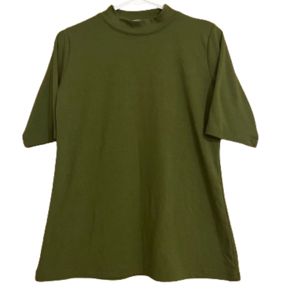 Women’s Green Mock Neck Short Sleeve Casual Shirt Sz-M - Picture 1 of 6